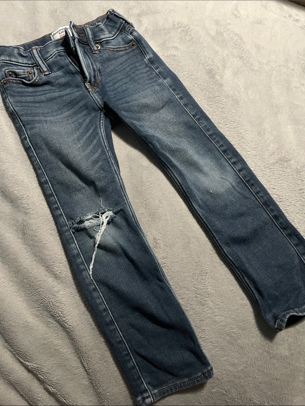 abercrombie kids Dark Blue Straight Leg Distressed Jeans